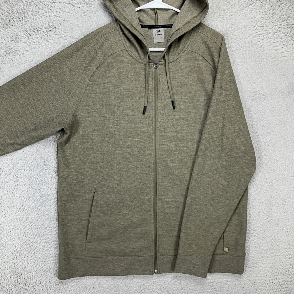 VRST Mens Full Zip Hoodie Jacket XL Olive Green Thermal Waffle Knit Drawstring